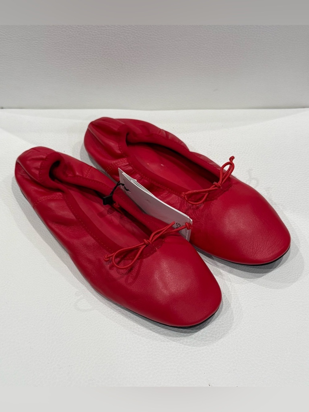 Mango MNG $90 Red Leather Bow Detail Ballerinas Ballet Flats Size 36 US 6 New